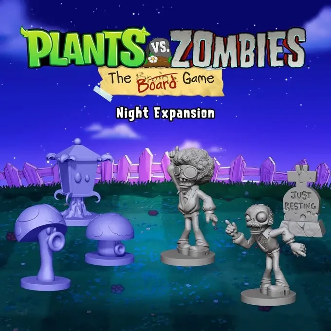Wenn die Sonne untergeht, übernehmen die Pilze die Verteidigung. Die Night Expansion bringt eine eigene Kampagne, neue Zombiegegner und über 60 zusätzliche Miniaturen ins Spiel.