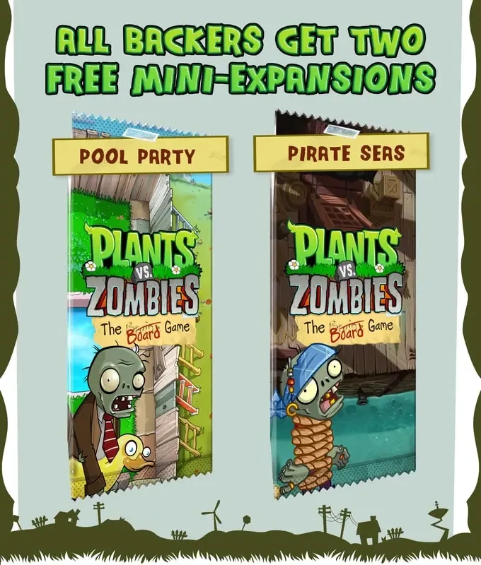 Pool Party und Pirate Seas sind bei allen Kickstarter-Unterstützungsstufen kostenlos enthalten. Beide Mini-Erweiterungen bringen neue Pflanzen, Zombies und zusätzliche Herausforderungen in den Vorgarten.