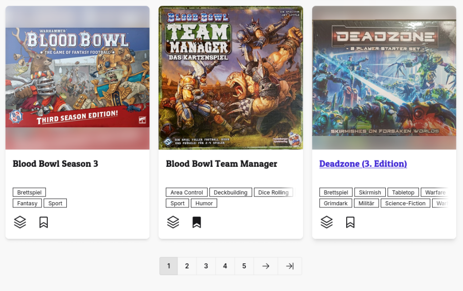 Liste von Spielen mit neuer Paginierung unterhalb