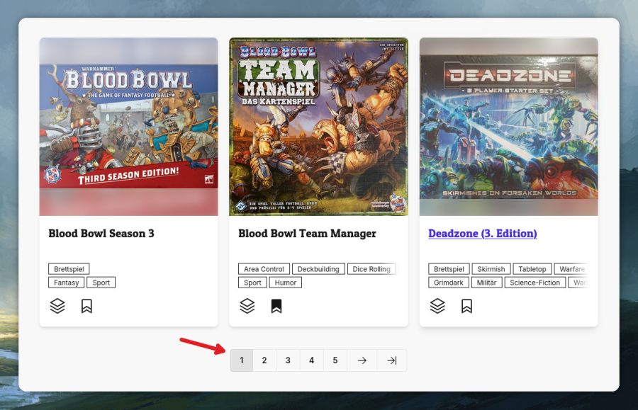 Liste von Spielen mit neuer Paginierung unterhalb