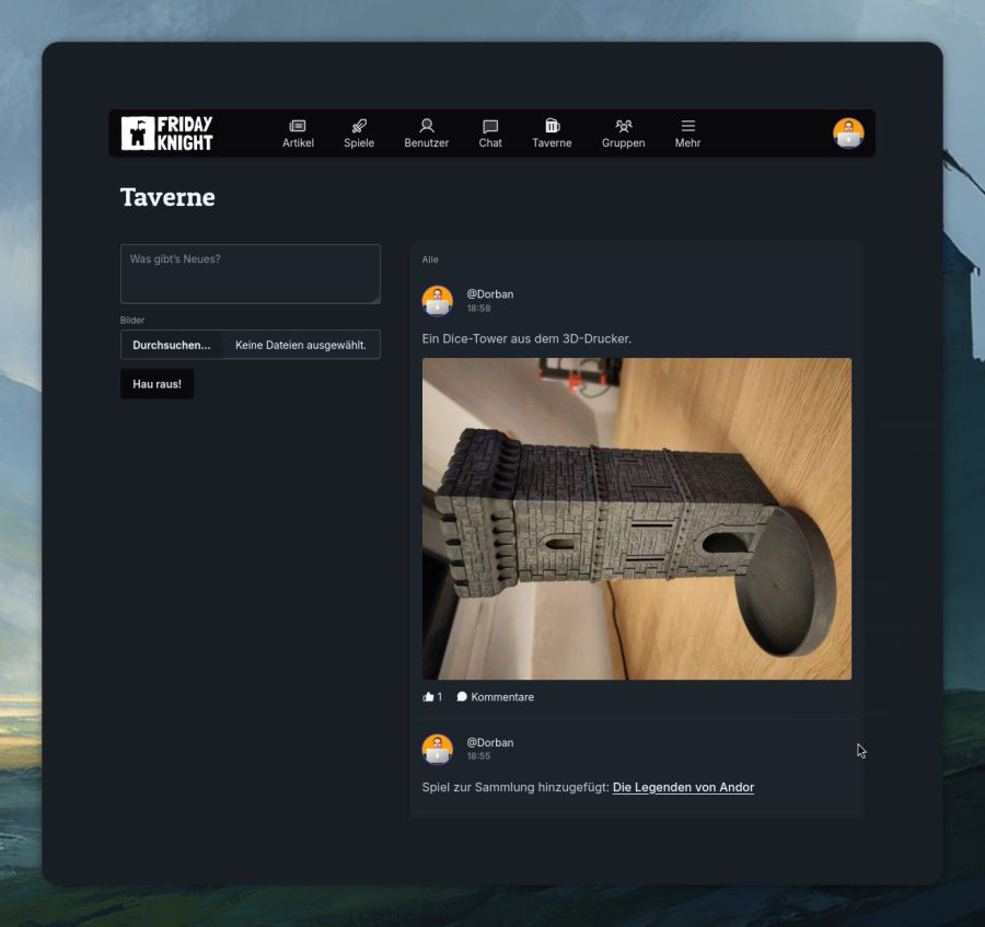 Screenshot der neuen Tavernen-Funktion. Offensichtlich funktioniert die Orientierung nicht richtig.